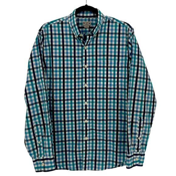 J. Crew Men’s Button Down Long Sleeve Shirt - Medium - Blue, White, Teal Plaid - Picture 1 of 3